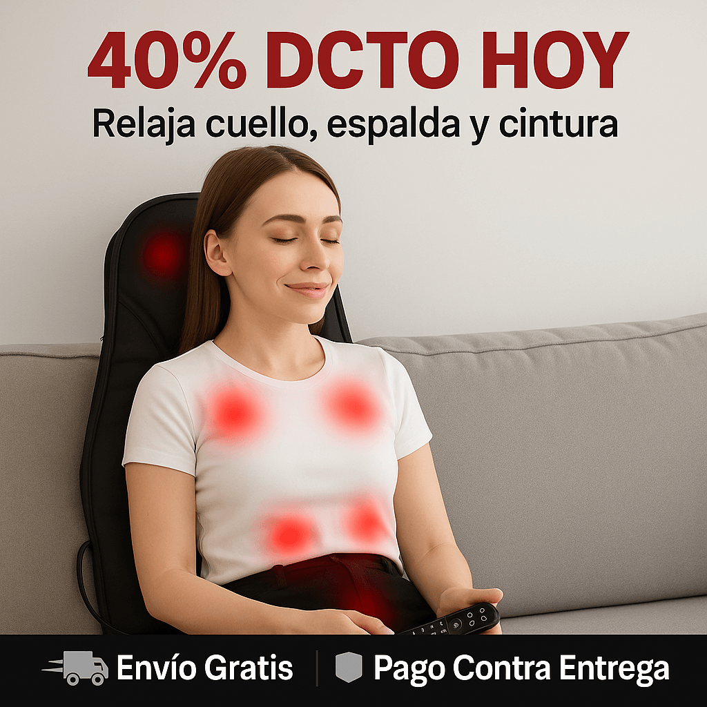 Cojín Masajeador con Calor Infrarrojo – Alivia tu Espalda en Casa o en el Auto